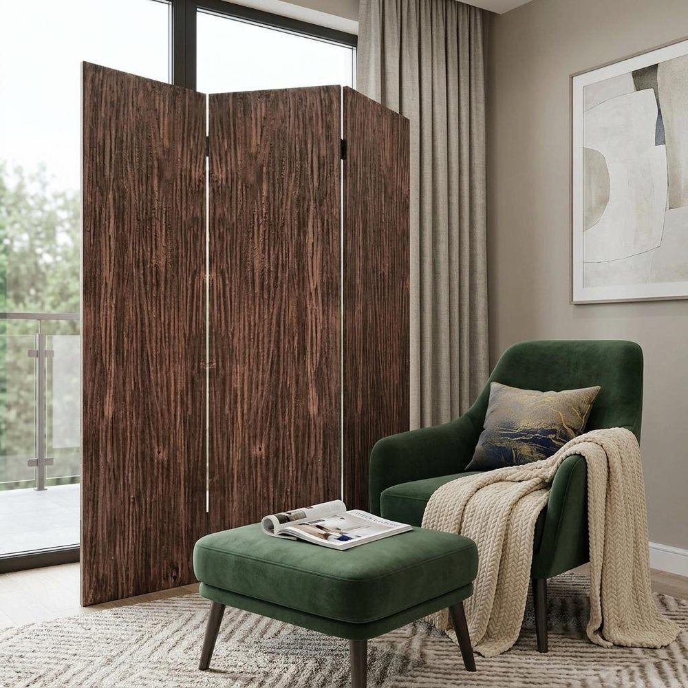 84" Brown Folding Four Panel Screen Room Divider
