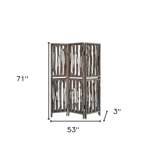 71" Brown Folding Three Panel Screen Room Divider