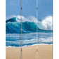 72" Blue and White Canvas Folding Three Panel Screen Room Divider