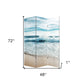72" Blue and White Canvas Folding Three Panel Screen Room Divider