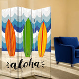 72" Blue and White Canvas Folding Three Panel Screen Room Divider