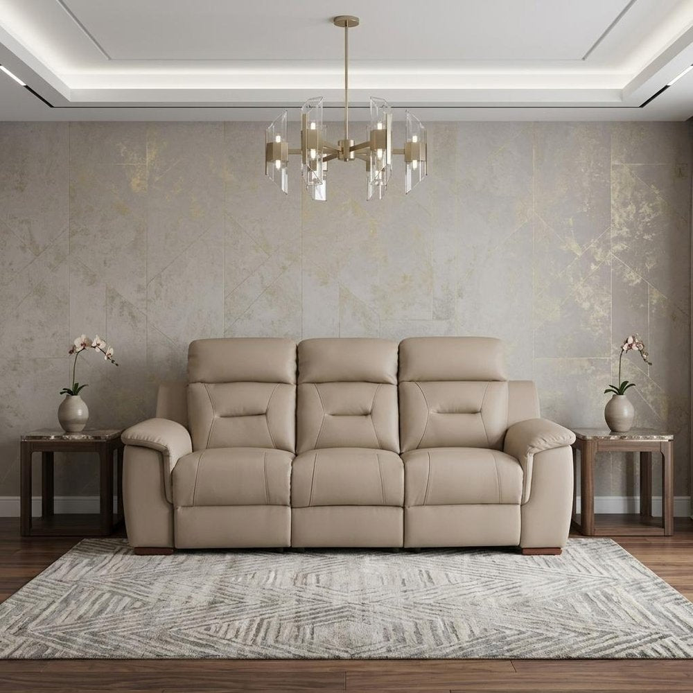 90" Beige Faux Leather Sofa With Brown Legs