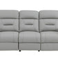 90" Gray Faux Leather Reclining Sofa With Brown Legs