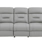 90" Gray Faux Leather Reclining Sofa With Brown Legs