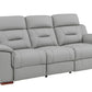 90" Gray Faux Leather Reclining Sofa With Brown Legs