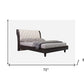 Solid Wood King Tufted Beige Upholstered Faux Leather Bed With Nailhead Trim
