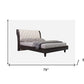 Solid Wood King Tufted Beige Upholstered Faux Leather Bed With Nailhead Trim