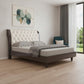 Solid Wood King Tufted Beige Upholstered Faux Leather Bed With Nailhead Trim
