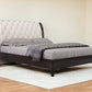 Solid Wood Queen Tufted Beige Upholstered Faux Leather Bed With Nailhead Trim