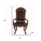 Set of Two Brown Upholstered Faux Leather Queen Anne Back Dining Arm Chairs