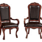 Set of Two Brown Upholstered Faux Leather Queen Anne Back Dining Arm Chairs