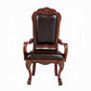 Set of Two Brown Upholstered Faux Leather Queen Anne Back Dining Arm Chairs