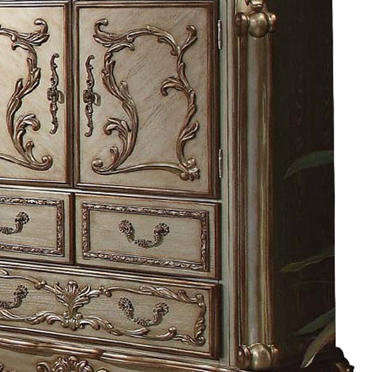 20" X 43" X 55" Gold Patina Bone Wood Poly Resin Chest