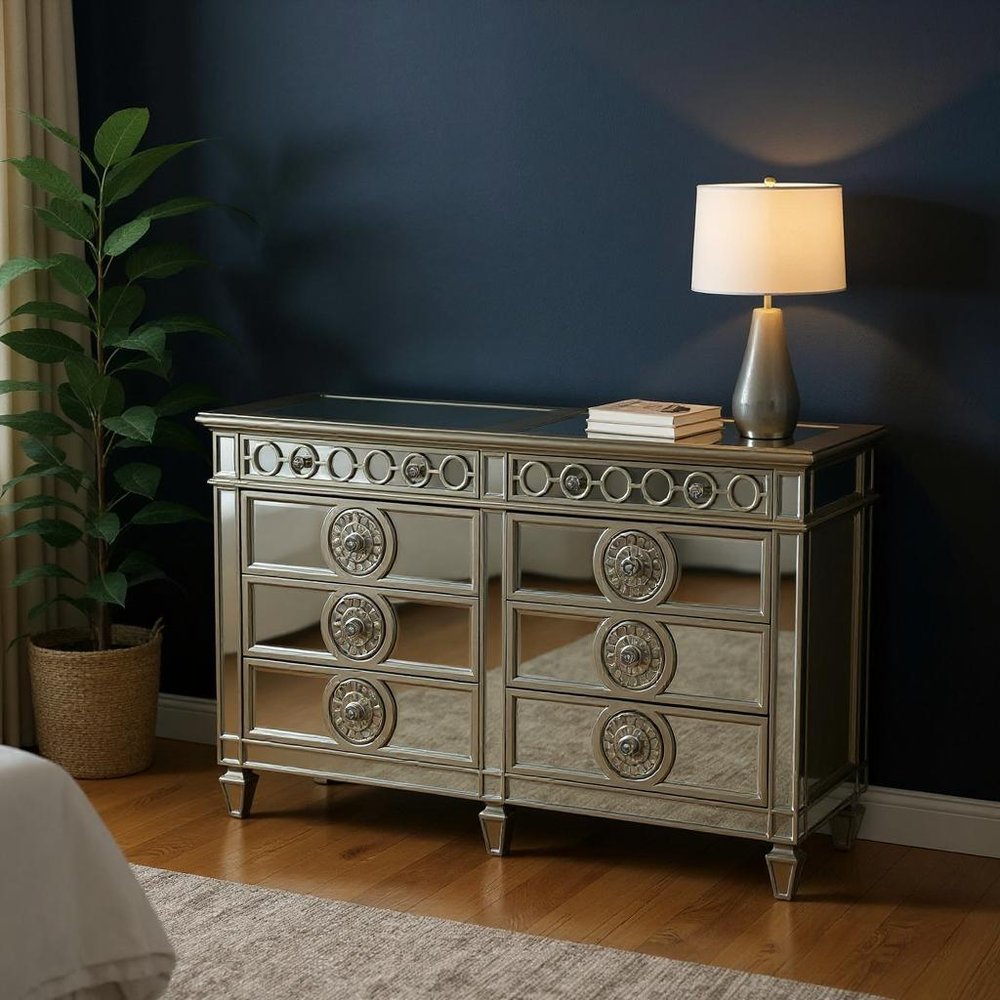 68" Gray Wood Six Drawer Double Dresser