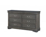 57" Gray Solid Wood Six Drawer Double Dresser