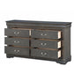 57" Gray Solid Wood Six Drawer Double Dresser