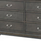 57" Gray Solid Wood Six Drawer Double Dresser