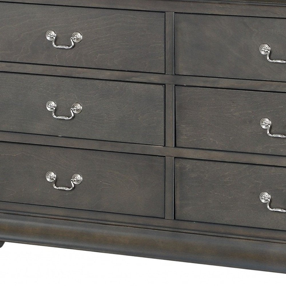 57" Gray Solid Wood Six Drawer Double Dresser