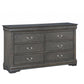 57" Gray Solid Wood Six Drawer Double Dresser