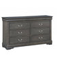57" Gray Solid Wood Six Drawer Double Dresser