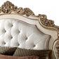 Antiqued White Wood And Tufted Silk Queen Bed Frame With Nailhead Trim