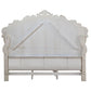 Antiqued White Wood And Tufted Silk Queen Bed Frame With Nailhead Trim