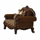 37" Brown Velvet Floral Club Chair And Toss Pillows