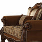 37" Brown Velvet Floral Club Chair And Toss Pillows