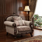38" Beige Velvet and Wood Floral Arm Chair And Toss Pillows