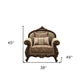 38" Beige Velvet and Wood Floral Arm Chair And Toss Pillows