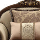 38" Beige Velvet and Wood Floral Arm Chair And Toss Pillows
