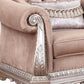 42" Cherry Blossom Pink Tufted Velvet and Wood Arm Chair And Toss Pillow