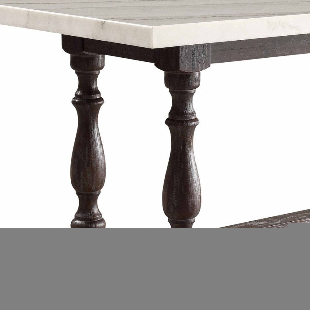 72" White and Gray Marble And Solid Wood Trestle Base Dining Table