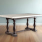 72" White and Gray Marble And Solid Wood Trestle Base Dining Table