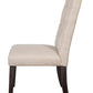 Set of Two Tufted Beige and Espresso Upholstered Linen Dining Side Chairs