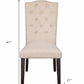 Set of Two Tufted Beige and Espresso Upholstered Linen Dining Side Chairs