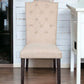 Set of Two Tufted Beige and Espresso Upholstered Linen Dining Side Chairs