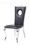 Set of Two Black And Silver Upholstered Faux Leather Dining Side Chairs