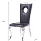 Set of Two Black And Silver Upholstered Faux Leather Dining Side Chairs