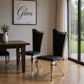 Set of Two Black And Silver Upholstered Fabric Dining Side Chairs