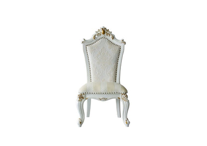 Set of Two 27" Beige and White Faux Leather Damask Side Chair