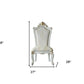 Set of Two 27" Beige and White Faux Leather Damask Side Chair