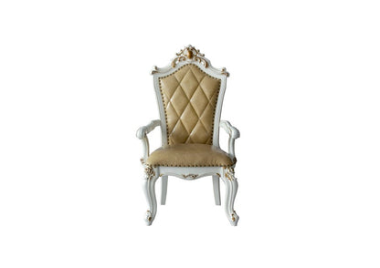 Set of Two 27" Brown and White Faux Leather Tufted Side Chair