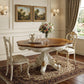62" Brown And White Oval Solid Wood Pedestal Base Dining Table
