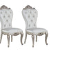 Set of Two Cream and Antiqued White Upholstered Fabric Queen Anne Back Dining Side Chairs