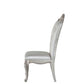 Set of Two Cream and Antiqued White Upholstered Fabric Queen Anne Back Dining Side Chairs
