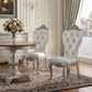 Set of Two Cream and Antiqued White Upholstered Fabric Queen Anne Back Dining Side Chairs