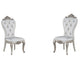 Set of Two Cream and Antiqued White Upholstered Fabric Queen Anne Back Dining Side Chairs