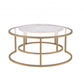 Set of Two Clear White and Gold Glass And Faux Marble And Iron Round Frame Nested Coffee Tables