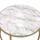 Set of Two Clear White and Gold Glass And Faux Marble And Iron Round Frame Nested Coffee Tables